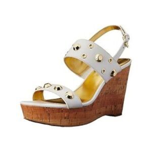 IVANKA TRUMP Womens White Gold-Tone 1 1/2" Platform Gitty Wedge Sandals 8 M